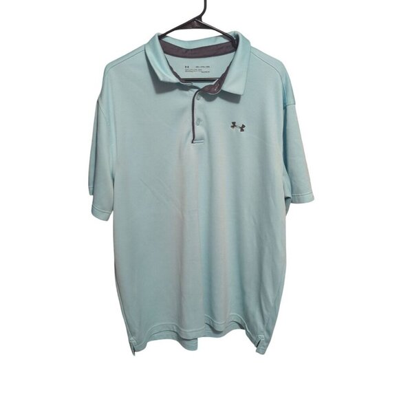 Under Armour Sky Blue Mens Polo Short Sleeve Shirt Size 2XL Loose Fit Heatgear - Picture 1 of 14